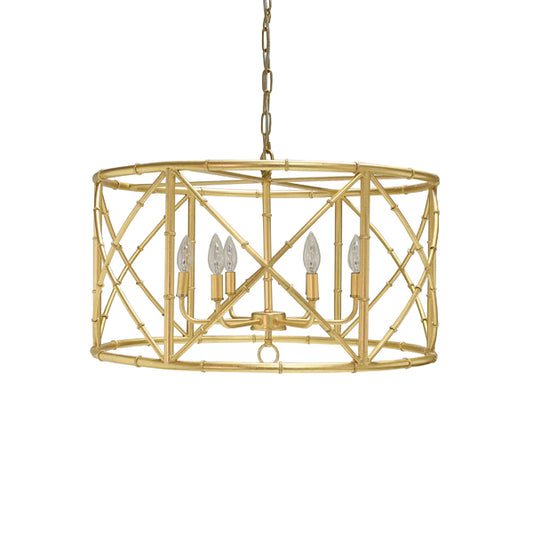 Gold leaf faux bamboo round chandelier