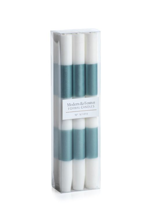 Festive mineral blue and white taper candles