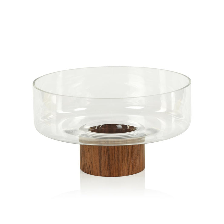 Glass Bowl with walnut wood base