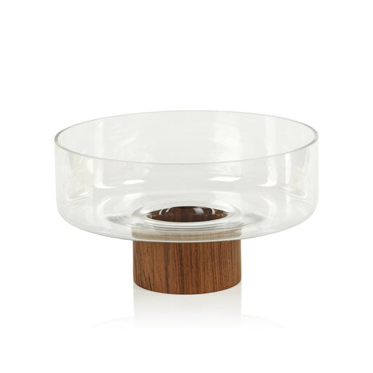Glass Bowl with walnut wood base
