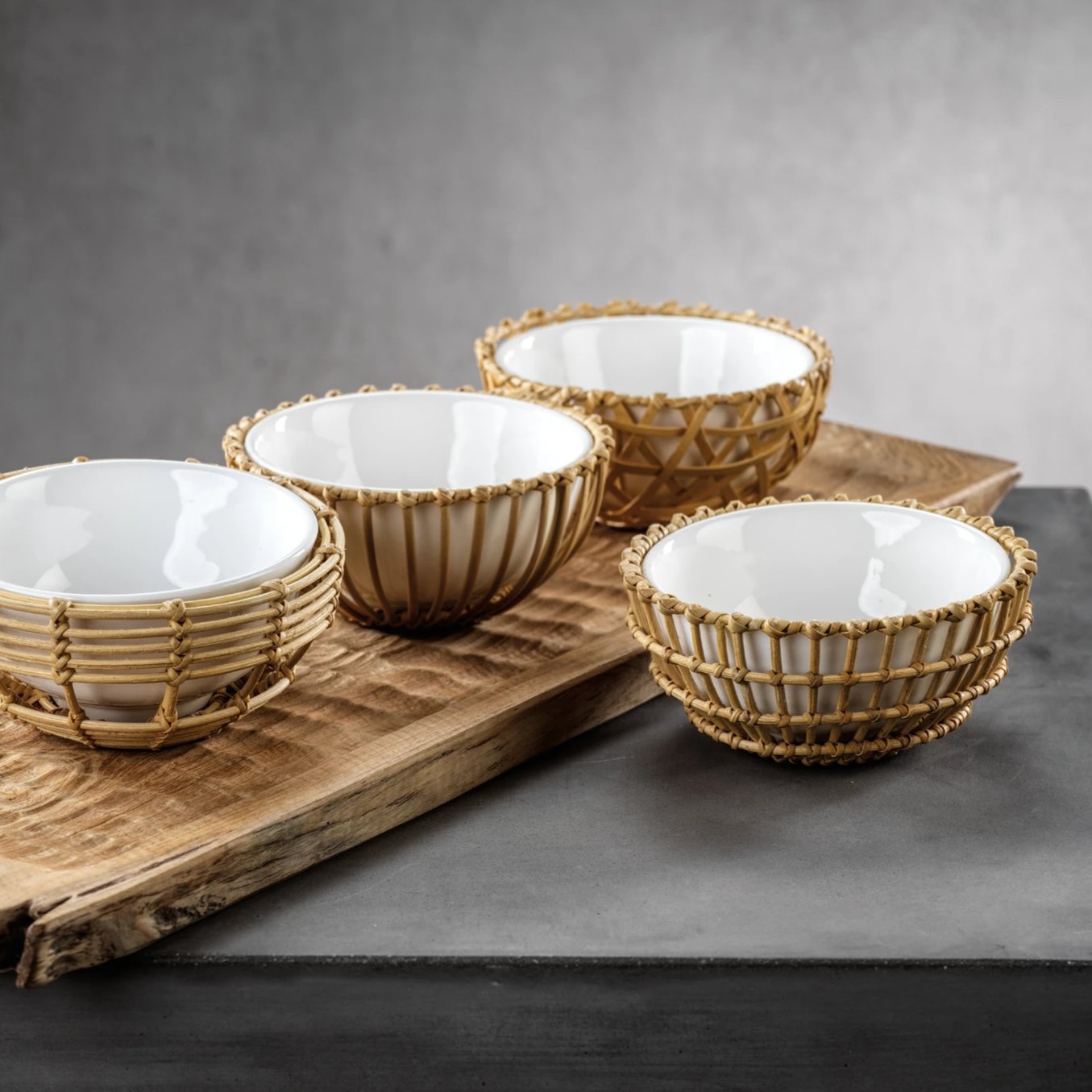 Wicker and bamboo Condiment Bowels Assorted
