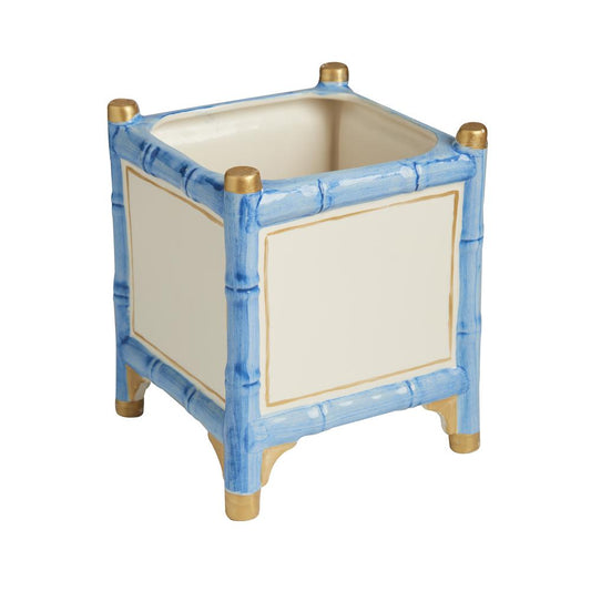 Small Blue and White Bamboo Cachepot with orchid