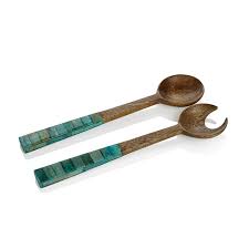 Mango Wood Server Set with Blue Resin Handle