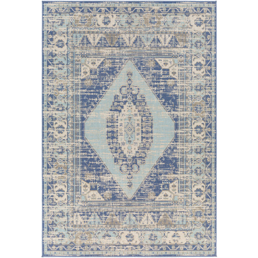 Blue and periwinkle Turkish indoor/outdoor rug 5x7