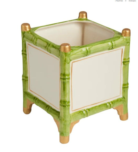 Cachepot Large Bamboo Green and White