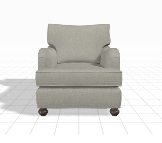Custom English arm occasional chair with Jacobian leg in white