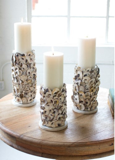 Oyster Shell Pillar Candle holders Set of 3