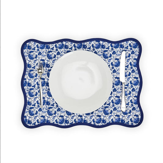 Set of 4 Chinoiserie Blue Scalloped Placemats
