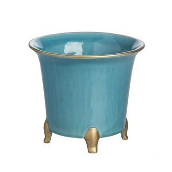 Cachepot Small Round Turquoise With yellow orchids