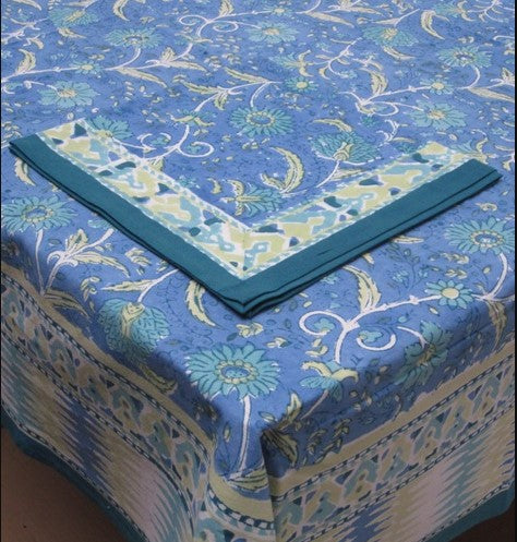 Sulake Flower Blue Hand Blocked 60x 90 Tablecloth