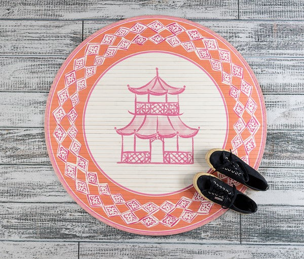 35 Round Bamboo Mat, Pink and Orange