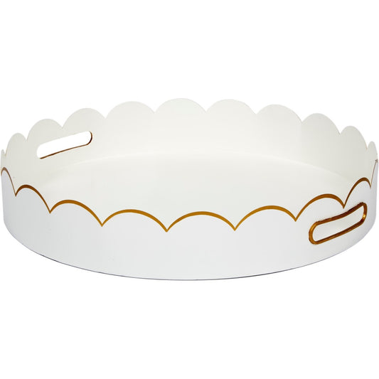 White Scalloped Round Metal Tray